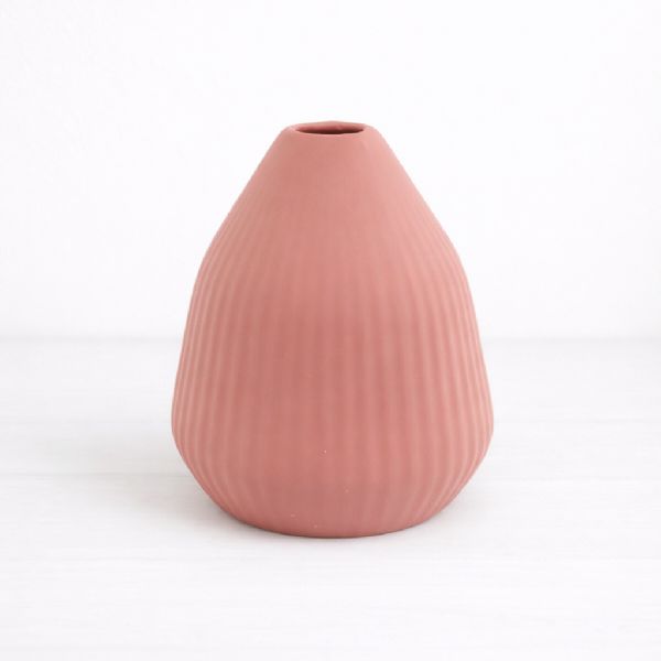 Ceramic Tall Ribbed Vase - Burnt Pink